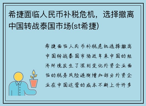 希捷面临人民币补税危机，选择撤离中国转战泰国市场(st希捷)
