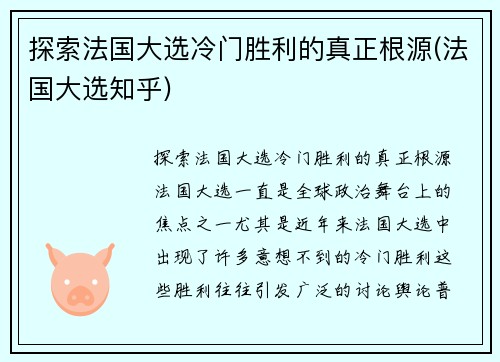探索法国大选冷门胜利的真正根源(法国大选知乎)